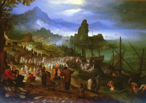 Jan Brueghel 1568 -1625 w takich latach żył, to jest Kazanie nad jeziorem (portem morskim)